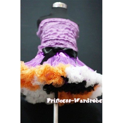 Dark Purple Lace Tube Top with matching Rainbow Dark Purple Orange White Black Pettiskirt TE17 