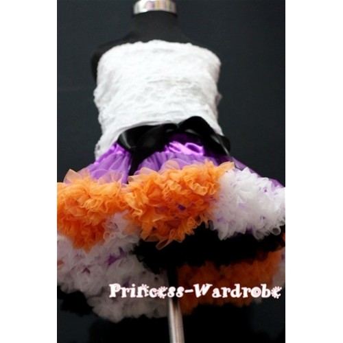 White Lace Tube Top with matching Rainbow Dark Purple Orange White Black Pettiskirt TE18 