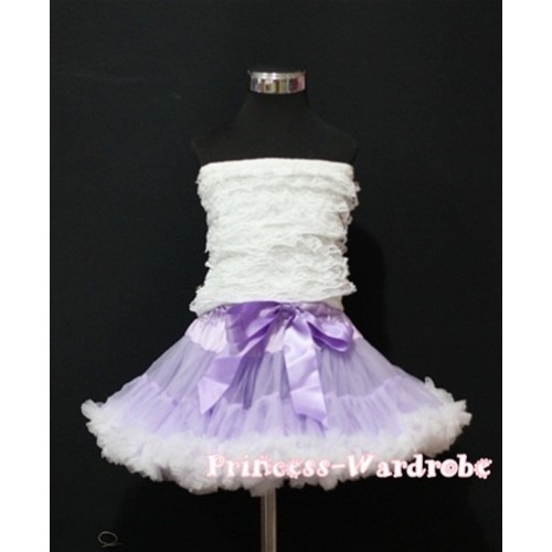 White Lace Tube Top with matching Light Purple White Pettiskirt TE19 