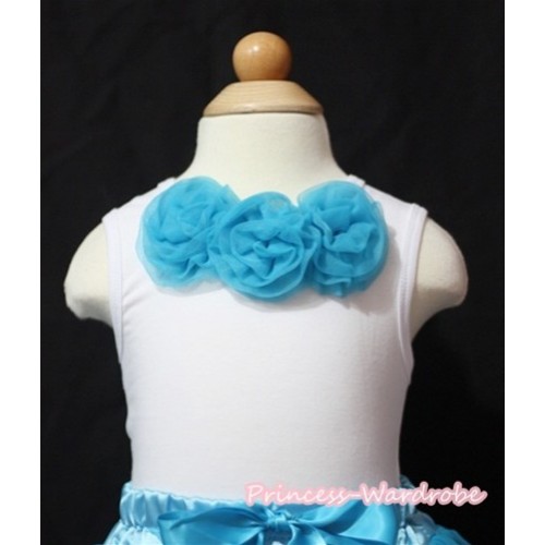 White Baby Pettitop & Peacock Blue Rosettes NT128 