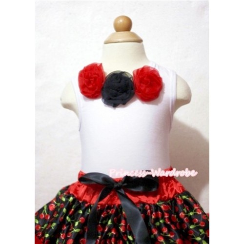 White Baby Pettitop with Hot Red Black Hot Red Rosettes NT129 