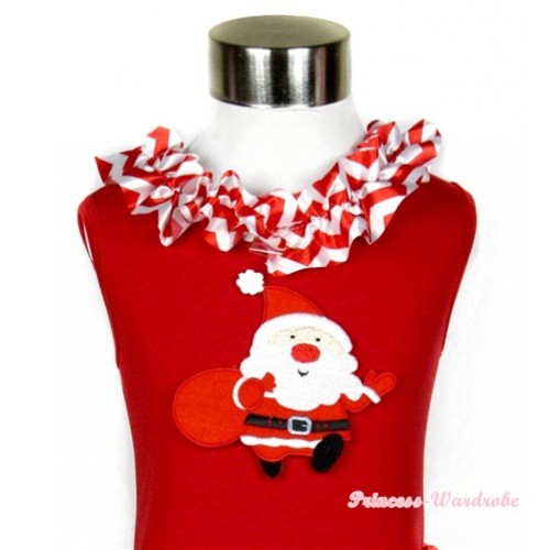Xmas Red Tank Top with Gift Bag Santa Claus Print with Red White Wave Satin Lacing T504 