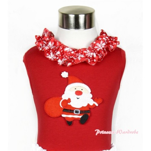 Xmas Red Tank Top with Gift Bag Santa Claus Print with Red Snowflakes Satin Lacing T519 