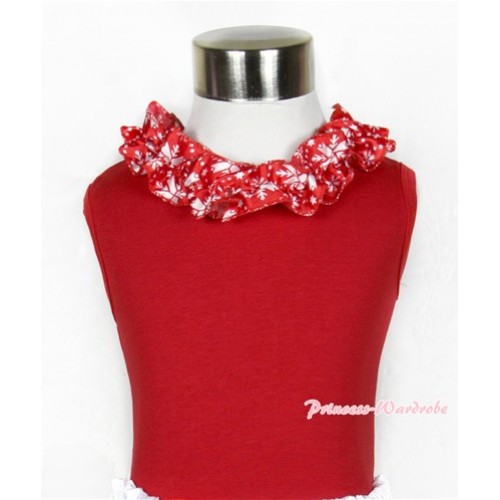 Xmas Red Tank Top with Red Snowflakes Satin Lacing T520 
