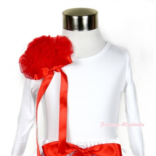 Xmas White Long Sleeve Top with Bunch of Red Rosettes& Red Bow TW330 
