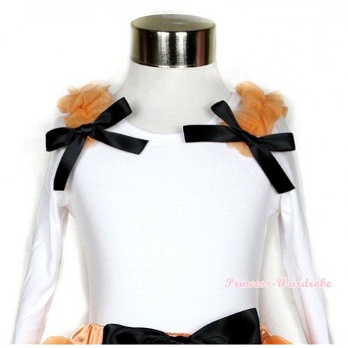 Halloween White Long Sleeve Top with Orange Ruffles & Orange Bow TW334 