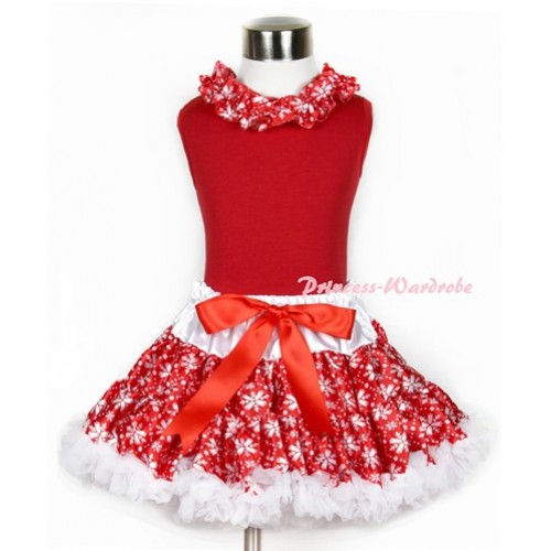 Xmas Red Tank Top With Red Snowflakes Satin Lacing With Red Snowflakes Pettiskirt CM133 