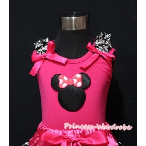 Hot Pink Minnie Print Hot Pink Tank Top with Damask Ruffles and Hot Pink Bow T451 
