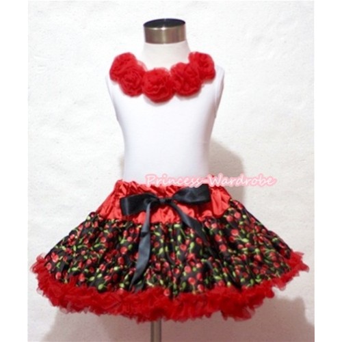 White Tank Tops with Hot Red Rosettes & Hot Red Black Cherry Pettiskirt MG086 