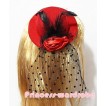 Black Feather and Polka Dots net Red Hat Clip with Red Rose H121 