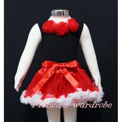Black Baby Pettitop & Red Rosettes with Red White Baby Pettiskirt NG142 