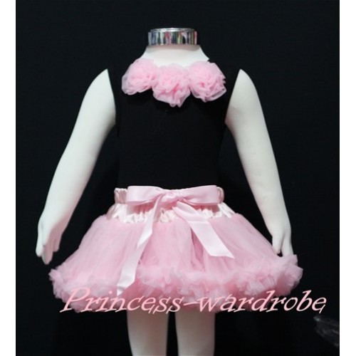 Black Baby Pettitop & Light Pink Rosettes with Light Pink Baby Pettiskirt NG145 