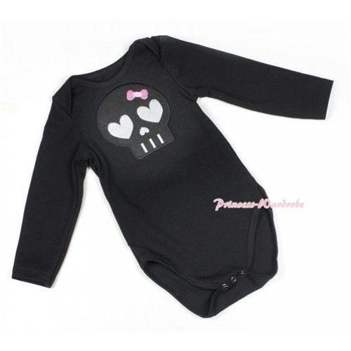 Halloween Black Long Sleeve Baby Jumpsuit with Black Skeleton Print LS218 
