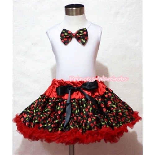 Black Cherry Bow White Tank Top with Hot Red Black Cherry Pettiskirt MG051 