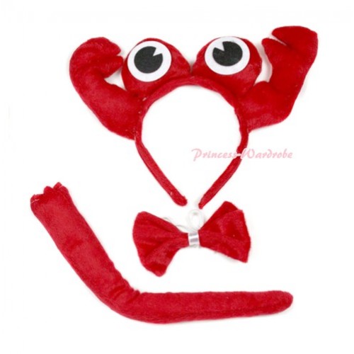 Red Crab Three-D 3 Piece Set in Ear Headband, Tie, Tail PC030 