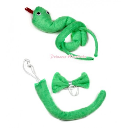Green Snake Three-D 3 Piece Set in Ear Headband, Tie, Tail PC031 
