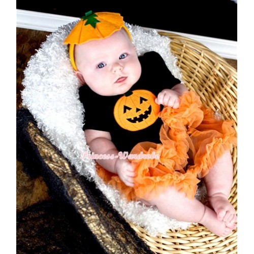 Halloween Black Baby Jumpsuit Orange Pettiskirt With Pumpkin Print With Pumpkin Costume JS1314 
