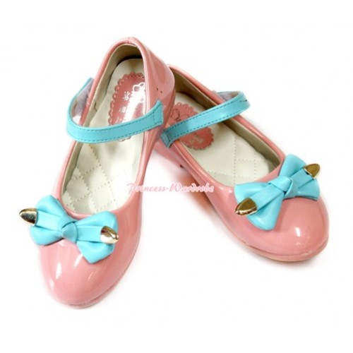 Light Pink Patent Leather Light Blue Bow Slip On Deck Boat Girl Shoes 888Pink 