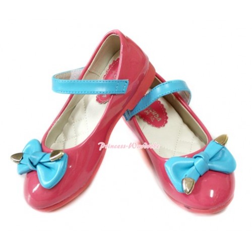 Watermelon Red Patent Leather Sky Blue Bow Slip On Deck Boat Girl Shoes 888Red 