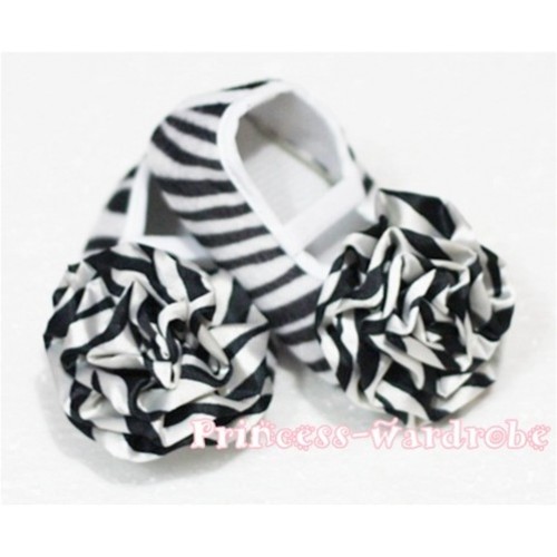 Baby Zebra Crib Shoes with Zebra Rosettes S37 