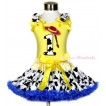 Yellow Tank Top with 1st Cowgirl Hat Braid Milk Cow Birthday Number Print with Milk Cow Ruffles & Yellow Bow & Yellow Royal Blue Milk Cow Pettiskirt M532 