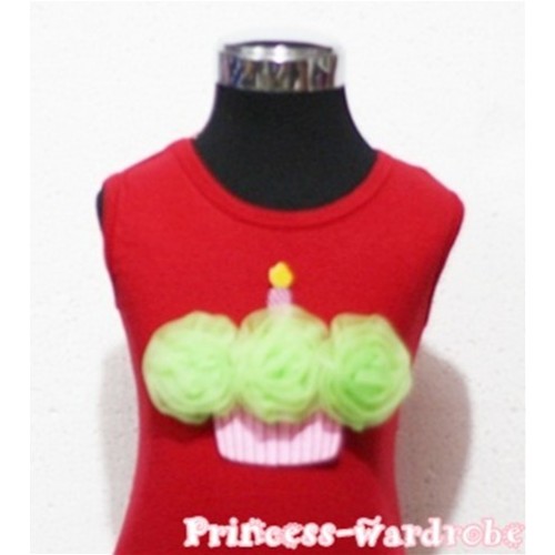 Red Tank Top with Light Green Birthday Cake TN63 