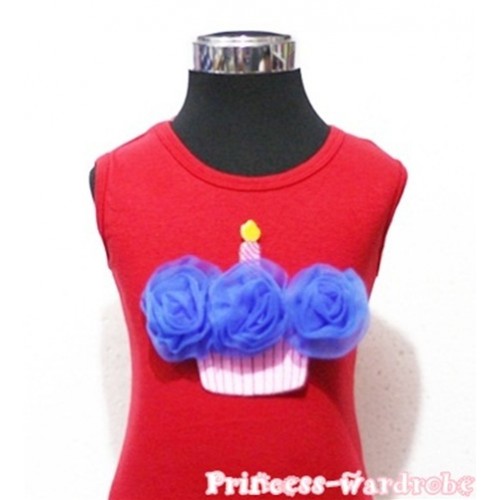 Red Tank Top with Royal Blue Birthday Cake TN65 