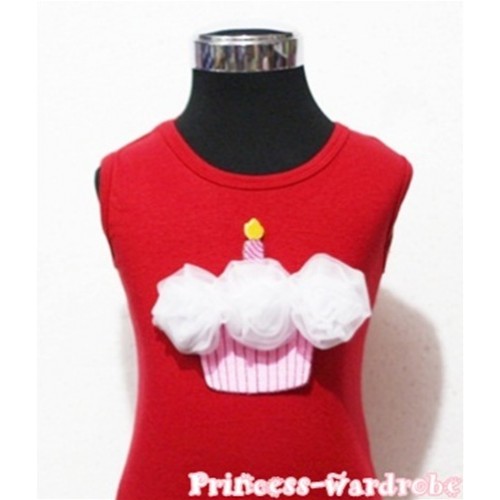 Red Tank Top with White Birthday Cake TN69 