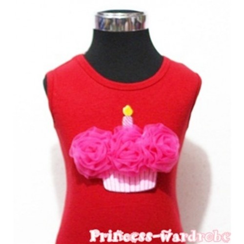 Red Tank Top with Hot Pink Birthday Cake TN72 