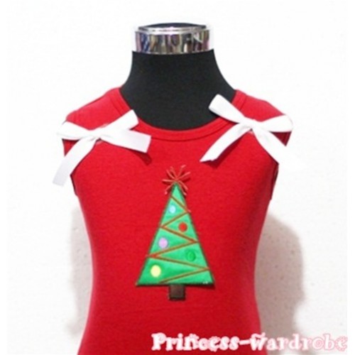 Christmas Tree Red Tank Top with White Ribbon TN76 
