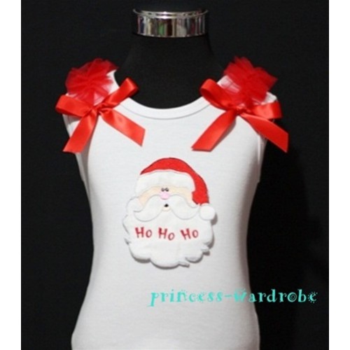 Christmas Santa Claus White Tank Top with Red Ribbon and Ruffles TW62 