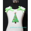 Christmas Tree White Tank Top with Light Green Ribbon and Ruffles TW67 