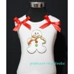 Christmas Gingerbread Snowman White Tank Top with Red Ribbon and Ruffles TW70 