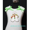 Christmas Gingerbread Snowman White Tank Top with Light Green Ribbon and Ruffles TW71 