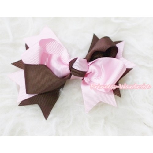 Brown Light Pink Screwed Ribbon Bow Hair Clip H83 