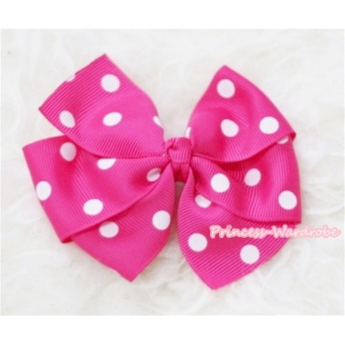Hot Pink White Polka Dots Ribbon Bow Hair Clip H87 