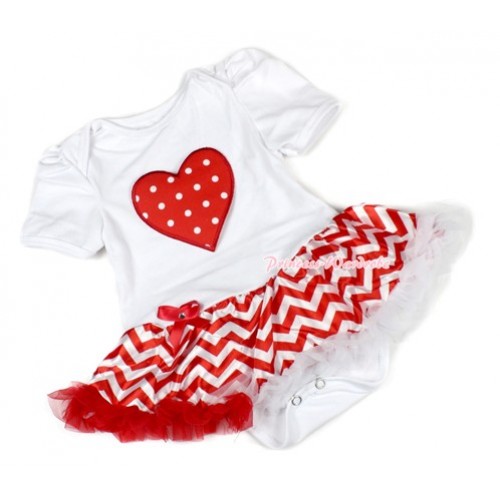 Xmas White Baby Bodysuit Jumpsuit Red White Wave Pettiskirt with Red White Polka Dots Heart Print JS1398 