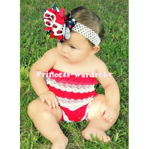 Red White Lace Ruffles Petti Rompers LR09 