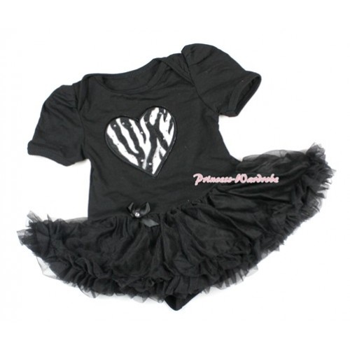 Black Baby Bodysuit Jumpsuit Black Pettiskirt with Zebra Heart Print JS1434 