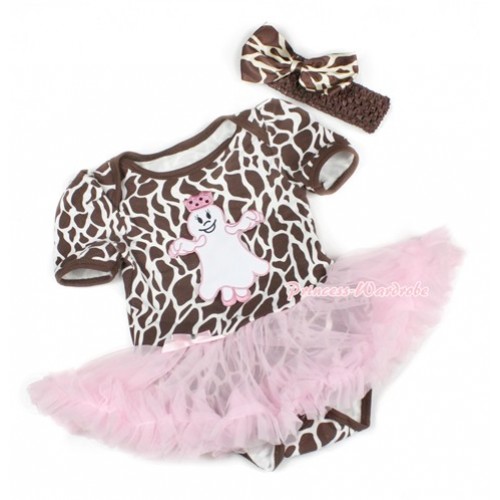 Halloween Giraffe Baby Bodysuit Jumpsuit Light Pink Pettiskirt With Princess Ghost Print With Brown Headband Giraffe Satin Bow JS1504 