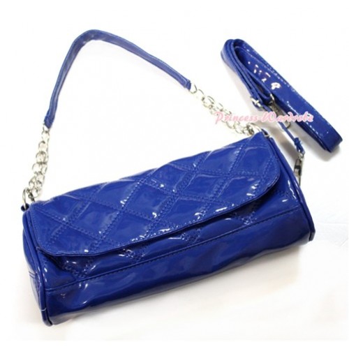 Royal Blue Long Diamond Checked Adult Girl Women Shoulder Handbag Purse With Strap CB100 