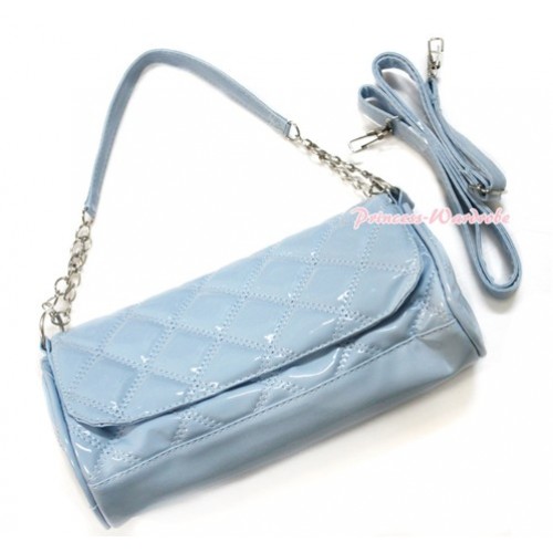 Light Blue Long Diamond Checked Adult Girl Women Shoulder Handbag Purse With Strap CB103 