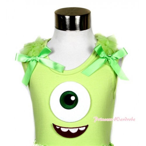 Light Green Tank Top with Big Eyes Monster Print with Light Green Ruffles & Bows TM221 