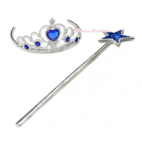 Noble Royal Blue Crystal Star Wand With Crystal Crown Set H744 