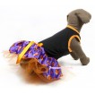 Halloween Black Sleeveless Orange Purple Black Pumpkin Gauze Skirt With Orange Rhinestone Bow Pet Dress DC021 
