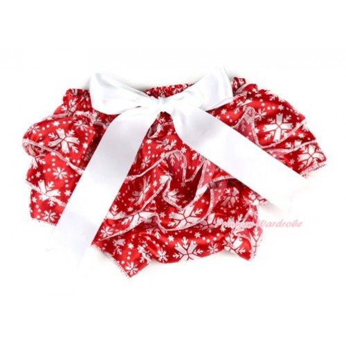 Xmas Red Snowflakes Satin Layer Panties Bloomers With White Big Bow BC170 