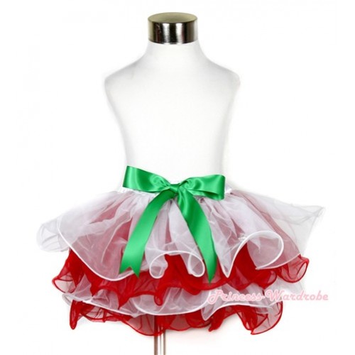 Xmas White Red Flower Petal Newborn Baby Pettiskirt With Kelly Green Bow N170 