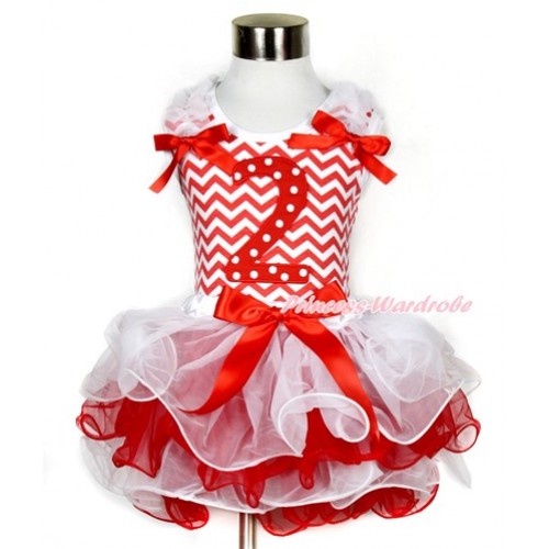 Xmas Red White Wave Tank Top With White Ruffles & Red Bow & 2nd Red White Dots Birthday Number Print With Red Bow White Red Petal Pettiskirt MH111 