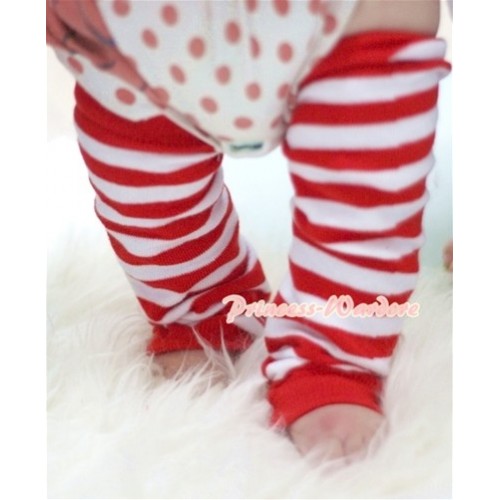 Newborn Baby X'mas Hot Red White Stripes Leg Warmers Leggings LG157 