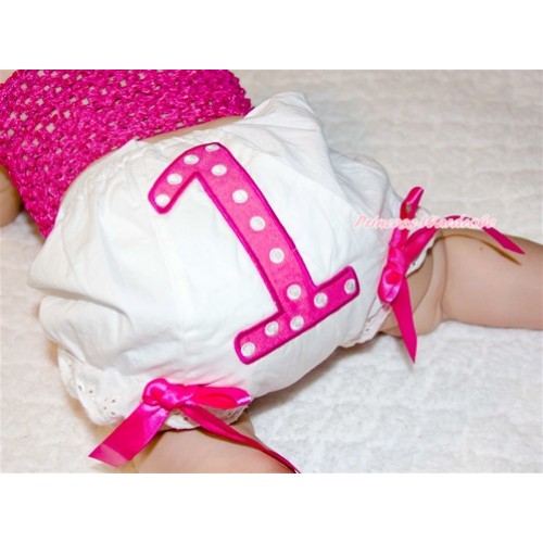 1st Hot Pink Polka Dots Birthday Number Panties Bloomers with Hot Pink Bow BC62 